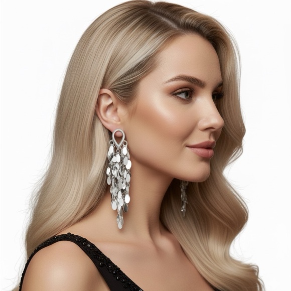 Chic Silver Leaf Drop Earrings - Picture 2 of 4